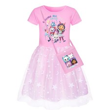 Kids Girls GABBY'S DOLLHOUSE Dress Rainbow Star Princess Party Fancy Dress