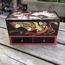 Vintage Retro Japanese Decorative Tissue Storage Vanity Box - Mirror & Drawers