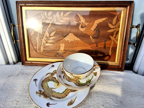 Vintage wood inlay serving - vintage,