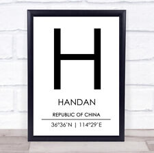 Handan Republic Of China Coordinates World City Travel Quote Wall Art Print