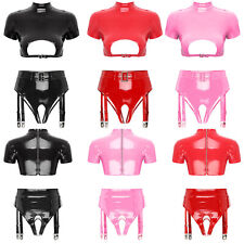 Women Lingerie Suspender Nightwear Hollow Out Clubwear PVC Leather Bikini Set