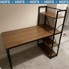 Walnut Computer Desk with Side Storage Shelves Left Right Gaming Table PC Study
