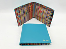 Paul Smith Signature Stripe Interior Aqua teal Leather COIN & Billfold Wallet