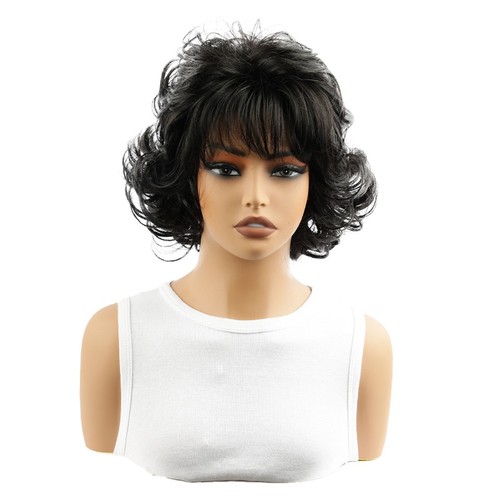 Ladies wig black curly - black, wavy