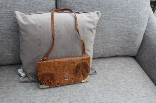 Brown snakeskin leather clutch - snakeskin,