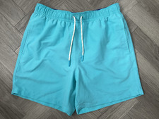 MARKS & SPENCER - MENS AQUA BLUE LINED QUICK DRY PLAIN SWIM SHORTS - SIZE: SMALL