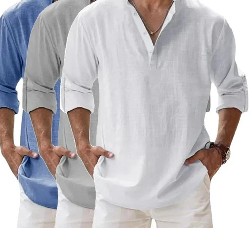 Men cotton linen henley - men's,