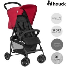 Hauck Lightweight Pushchair Buggy Pram Stroller with XL Basket & Sun Canopy- Red