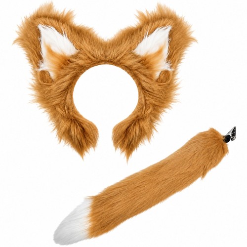 Brown fluffy fox set - brown,