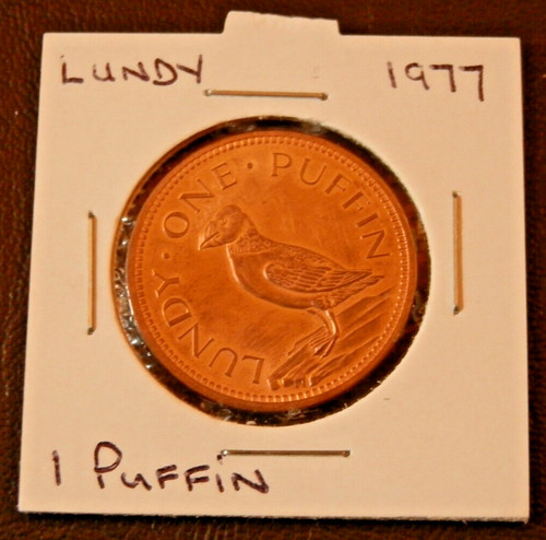 1977 lundy half - puffin, coin