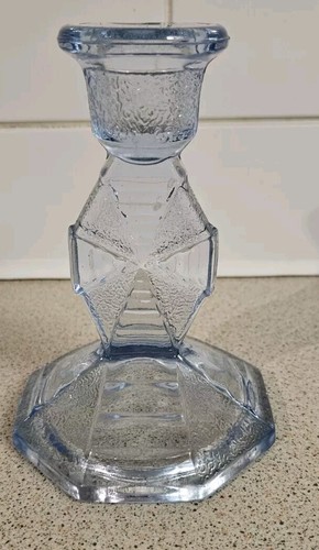 Vintage blue glass candlestick - blue,