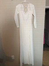White Long Sleeve Lace-Up Back