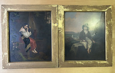 STUNNING Pair 19th Century Neopolitan Oil on Panel Pictures Girl Boy Gilt Frames