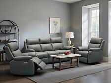 DARK GREY Italian Leather Electric Reclining 3 Seater + 2 Armchairs  ABERINO