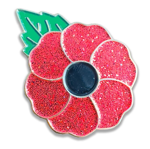 Red glitter poppies enamel pin - glitter,