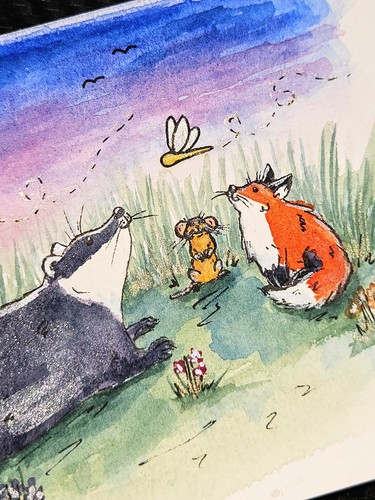 Badger fox mouse watercolour - fox,