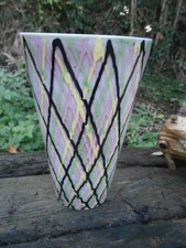 V. LGE JANICE TCHALENKO DESIGN HARLEQUIN  PATTERN STUDIO ART POTTERY FLARE VASE
