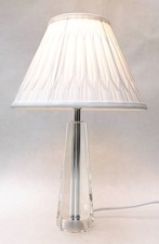 Cut Glass Crystal Obelisk Table Lamp With Pinch Pleat Fabric Shade 29cm