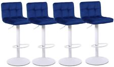SET OF 4 Blue Velvet Bar Stools Breakfast Swivel Barstools, WHITE Metalwork