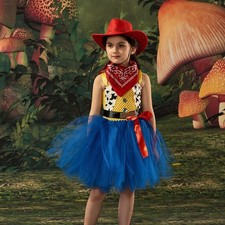 Toy Story 4 Jessie Bubble Dress Halloween Cosplay Costume Little Girls Kids Hat@