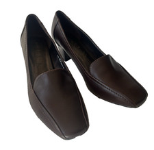 Footglove Women Dark Brown Leather  Slip On Block Heel Shoes Size 5.5 