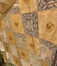 Vintage Large Peach Embroidered Lace & Cotton Table Cloth 92x69 Inches.