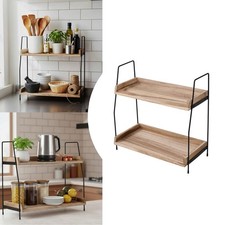 2 Tier Wooden Spice Rack Herb Jar Holder Kitchen Counter Top Storage Shelf Stand