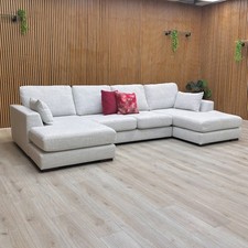 DFS 'Plush' Chaise Sofa Large Double Ended Ice Bobby Plain Fabric Formal Back