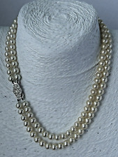 Vintage Pompadour faux pearl double stranded beaded choker necklace (VB3)