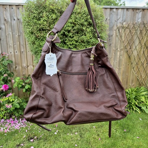 Brown leather hobo handbag - hobo,