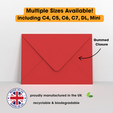 ALL SIZES CHERRY RED Coloured Gummed Greeting Card V Flap Envelopes Invitations