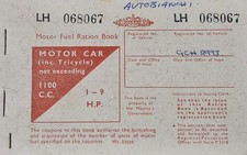 Unused Motor Car Fuel Ration Book  (inc. Tricycle) Not Exceeding 1100 C.C. 