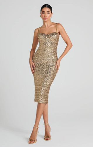 Nina gold midi dress - midi,