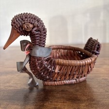 Vintage Small Duck Wicker Basket Planter Woven Rattan