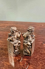 A Pair  Of Tibetan Silver Foo Dog Kylin Seals