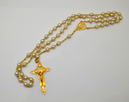 Vintage rosary beads gold tone - rosary,