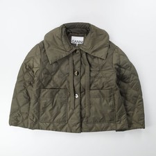 GANNI Womens Quilted Jacket Removable Collar Renylon Pockets Kalamata 42 RRP 270