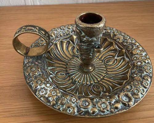 Brass floral chamber - brass, chamber-stick