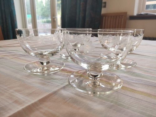 Vintage etched glass - etched, dessert