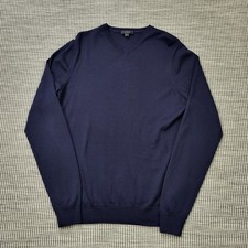 Cos Merino Wool Jumper Mens Medium Navy Blue Fine Knit