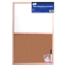 Wood Frame Combination Board, Cork And Whiteboard- Tacks, Dry-Marker, Tie String