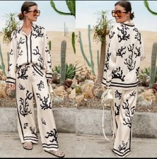 Gorgeous women's satin pajamas white with black print! New! Size M/ 10 UK!