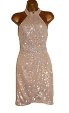 Lipsy Silver Nude Champagne Sequin Dress 14 Halter Evening Party Wedding Prom