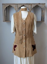 Original 60s 70s applique tan leather waistcoat vest jacket UK 6 8 xs small boho