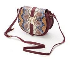 Moda In Pelle Loona Bag Leather Burgundy Crossbody Shoulder Snakeskin Effect 