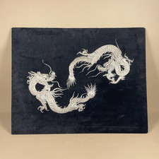 Antique Hand Embroidered Dragons Picture Oriental Artwork Velvet Fabric Chinese