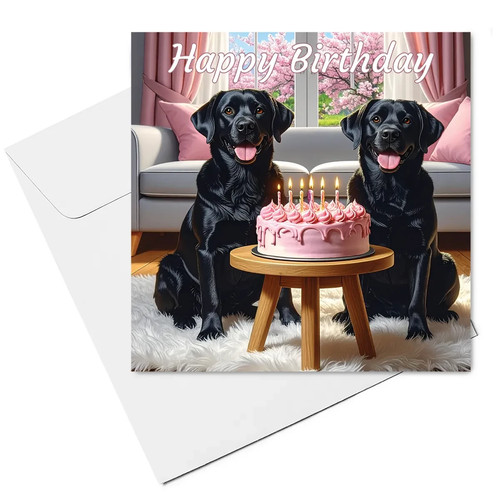 Black labradors birthday card - black,