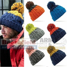 Cable Knit Beanie Hat Apres Ski Pom Pom Bobble Winter Warm Chunky Woolly Hats