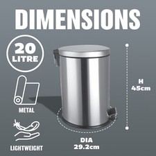 NEW 20L METAL CHROME PEDAL BIN