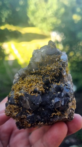 Pyromorphite smoked quartz - pyromorphite, on
